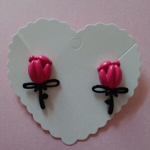 Pink & Black Rose Earrings New!